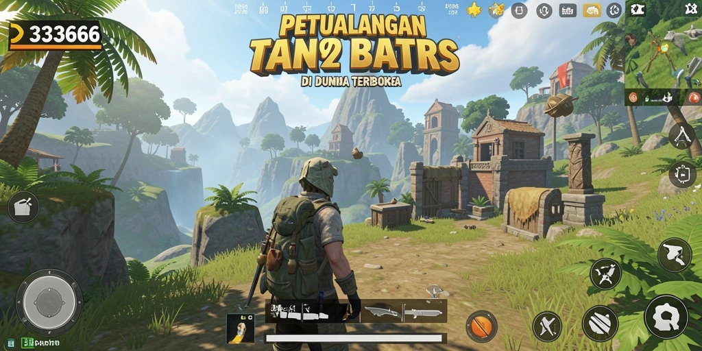 Screenshot gameplay 333666 menampilkan eksplorasi dunia terbuka yang luas.