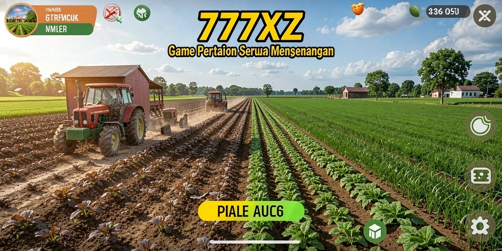 Screenshot menunjukkan gameplay seru 777ZX dengan ladang yang indah.