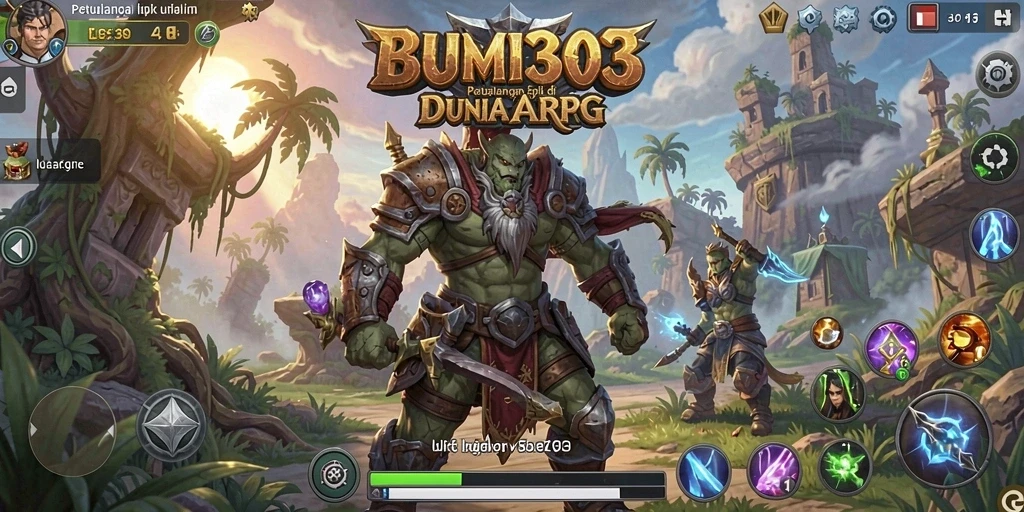 Tampilan gameplay BUMI303 di dunia ARPG yang megah.