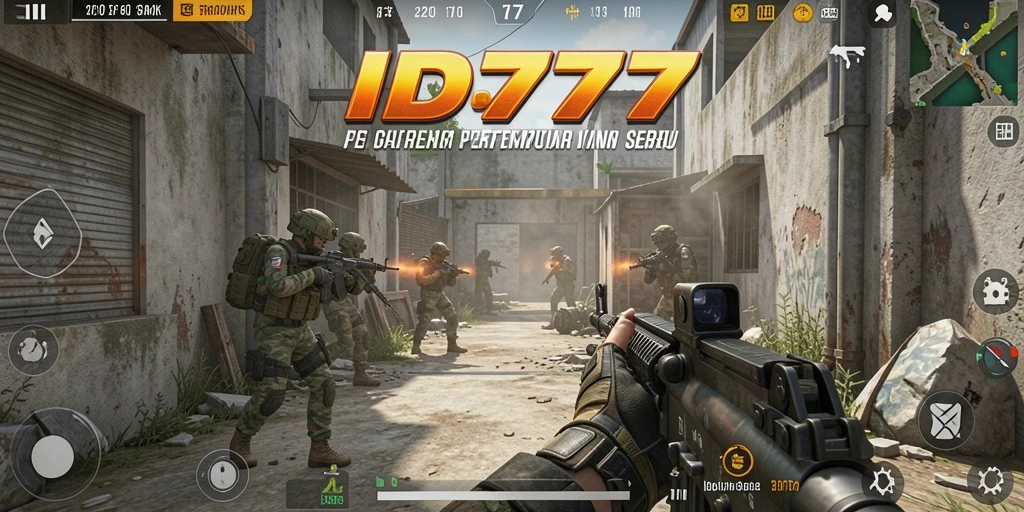 Screenshot ID777 menampilkan pertempuran FPS yang intens dan seru.