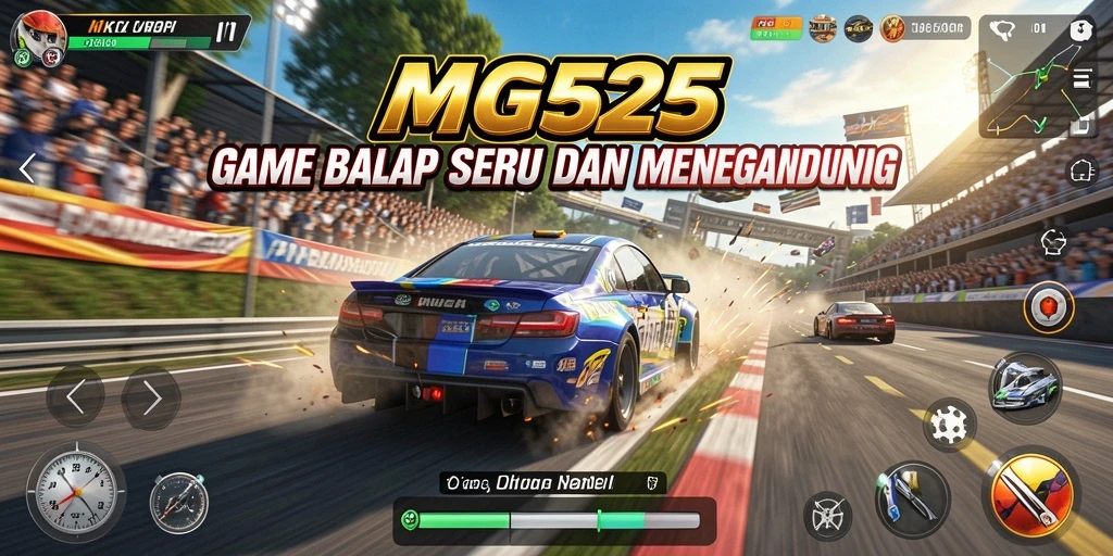 Screenshot gameplay MG525 menampilkan aksi balap yang mendebarkan.