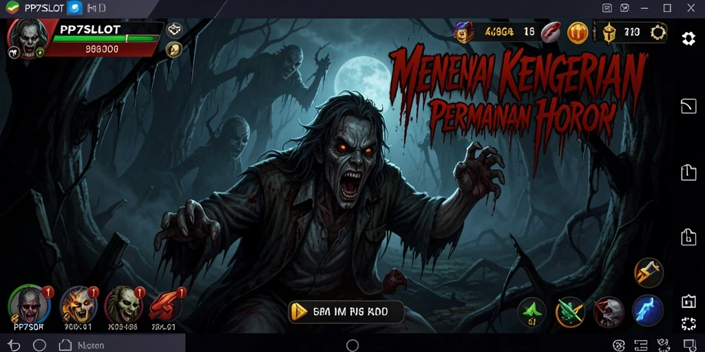 Tampilan gameplay menegangkan dari PP7SLOT dalam suasana horor yang menyeramkan.