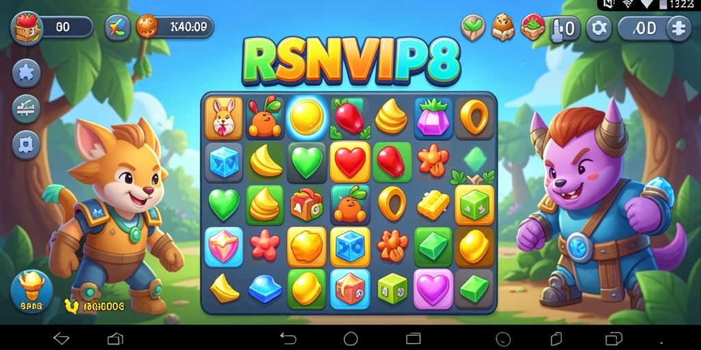 Tampilan gameplay seru RSNVIP8 dengan elemen Match-3 yang menantang.