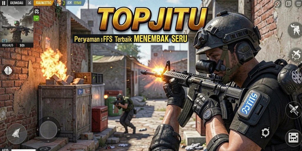 Gameplay menegangkan di TOPJITU dengan menembak dan strategi yang mendebarkan.